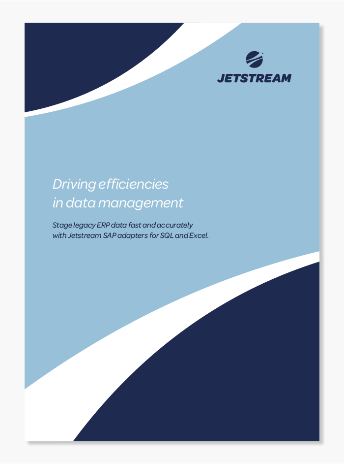 Jetstream Symbol Design displayed on a brochure cover using a light and dark blue colour palette