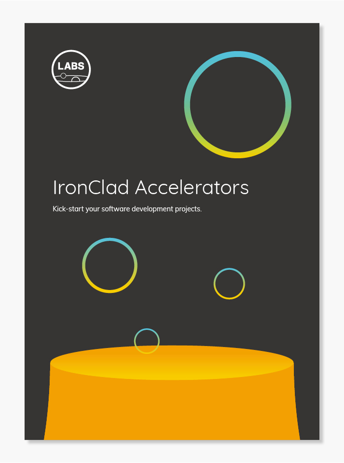 Brand Logo Design | Labs Brochure Cover multi coloured bubble design on a black background.