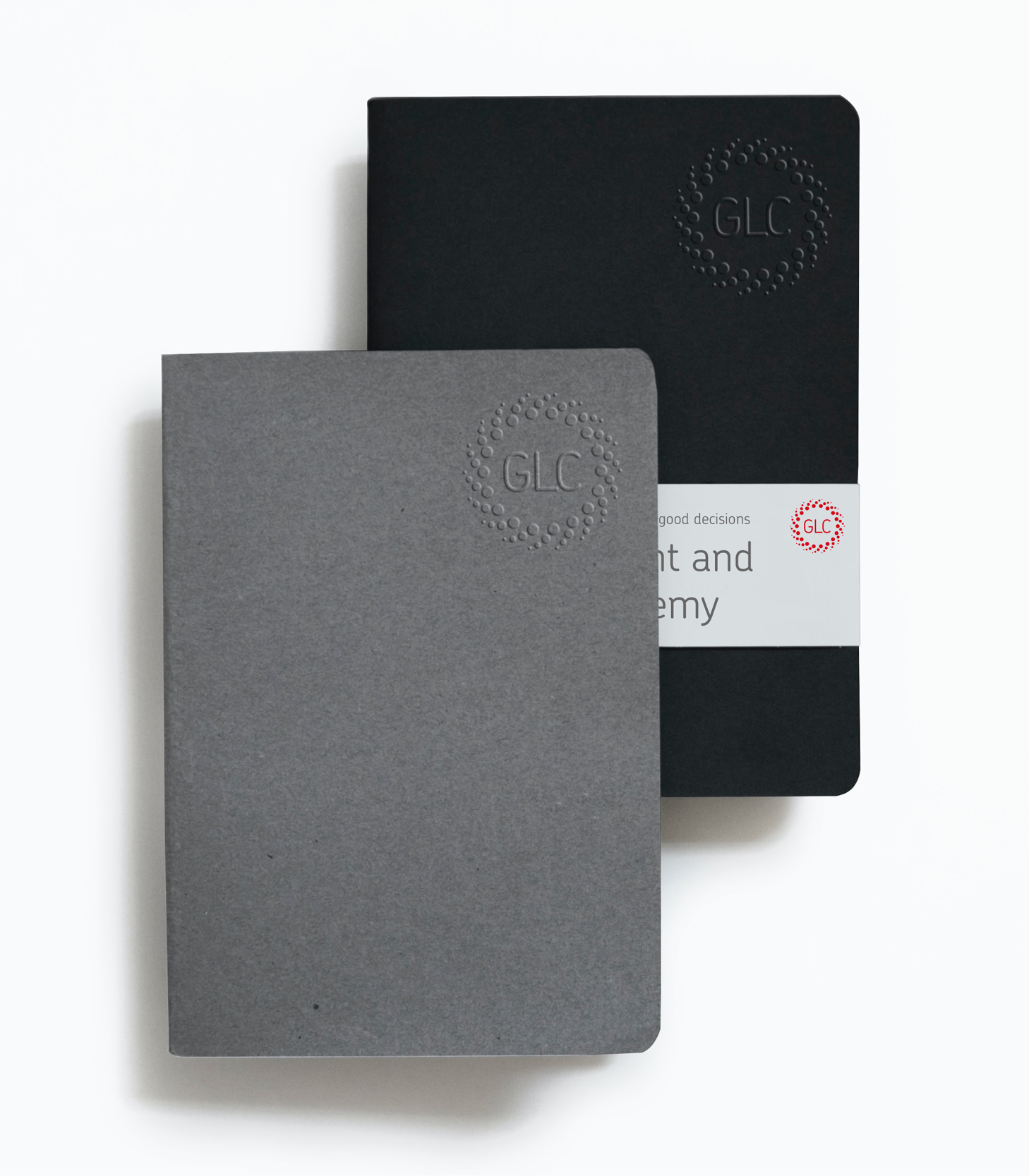 branded promotional notepad in grey and black.
