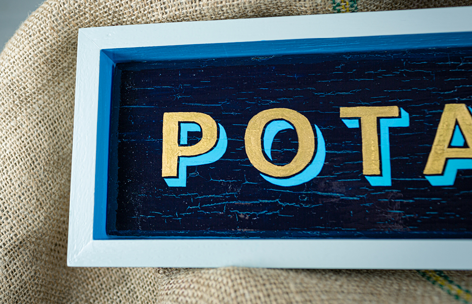 Andrew Kitchen | Design Shop | Hand Painted Sign | Potatoes | Enamel Paint