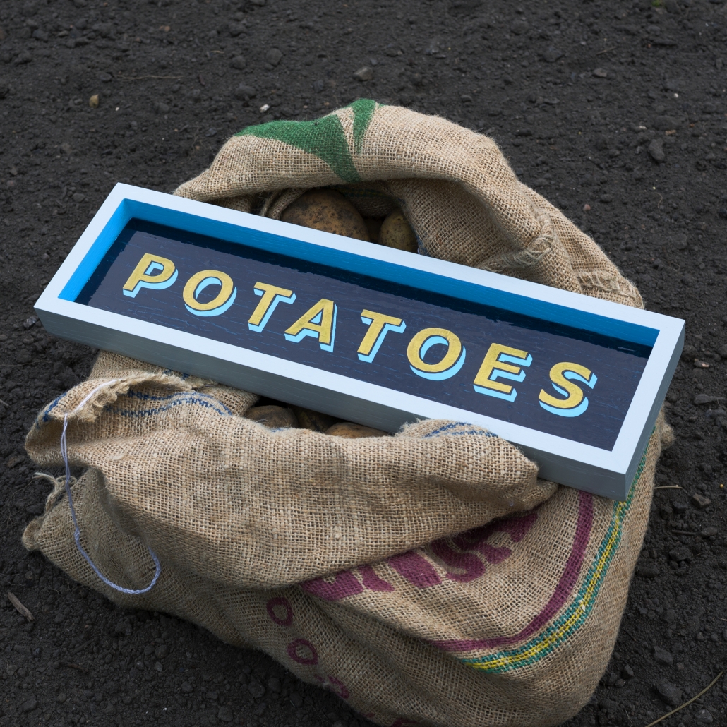 Andrew Kitchen | Design Shop | Hand Painted Sign | Potatoes | Enamel Paint