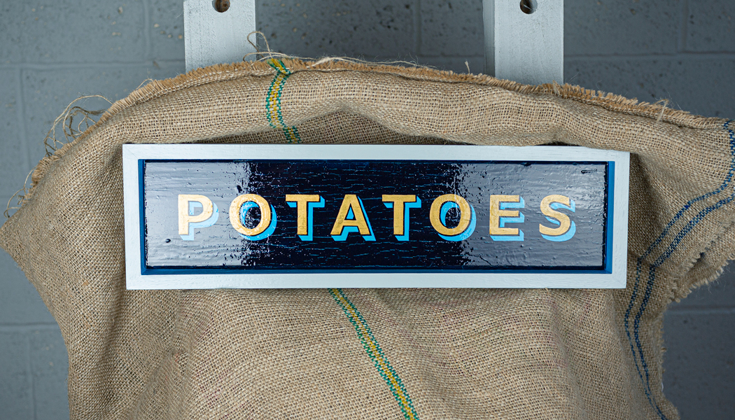 Andrew Kitchen | Design Shop | Hand Painted Sign | Potatoes | Enamel Paint