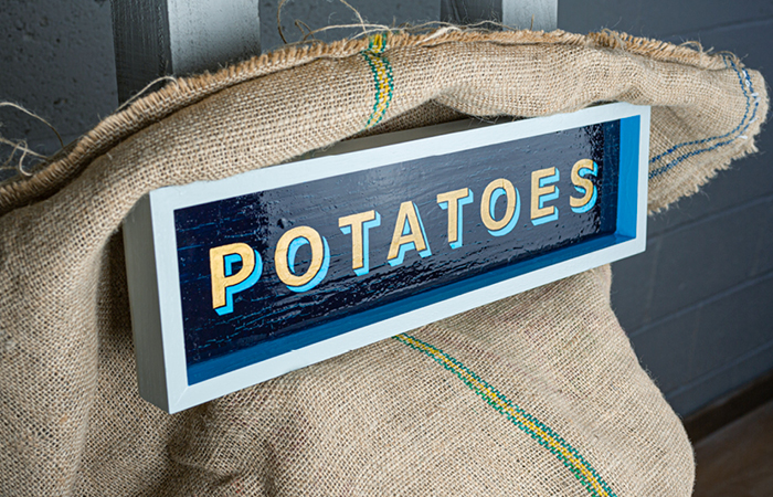 Andrew Kitchen | Design Shop | Hand Painted Sign | Potatoes | Enamel Paint