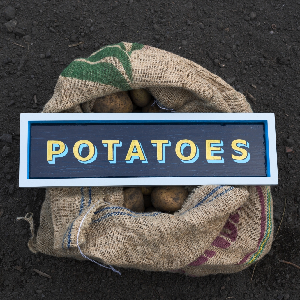 Andrew Kitchen | Design Shop | Hand Painted Sign | Potatoes | Enamel Paint